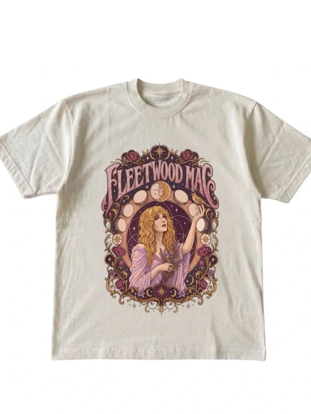 Cream Tee with Purple and Pink Fleetwood Mac Art